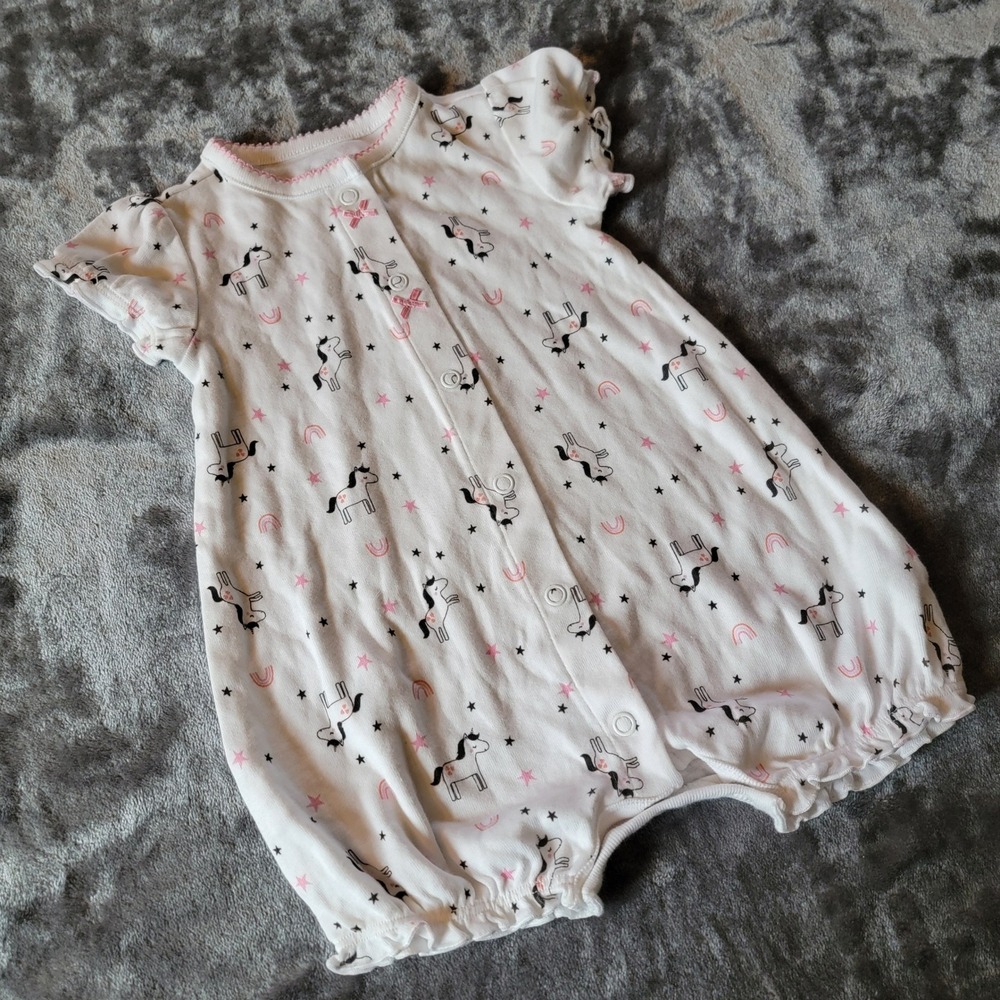 Simple Joys by Carters Romper Baby Girl 3-6M White Excellent Unicorn Rainbow 859